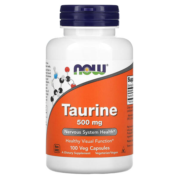 NOW Foods Taurine is a vegan-friendly, non-GMO dietary supplement providing 500mg of Taurine per serving. It supports cardiovascular function, skeletal muscle development, retina and nervous system health, and improves exercise performance.